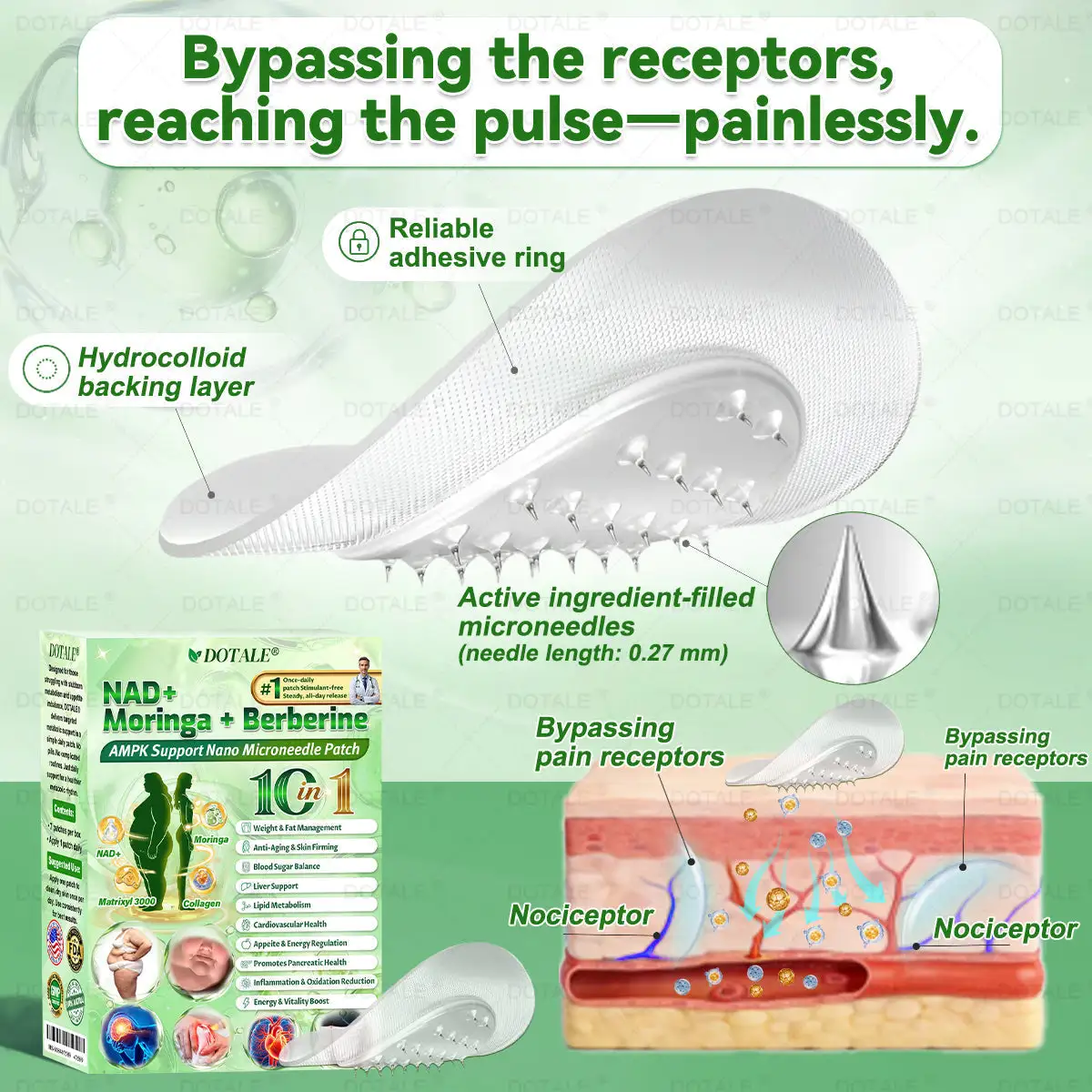 🍃DOTALE® NAD+ Moringa Berberine AMPK Nano Microneedle Patch🍃(Once daily, visible results in 7 days)Supports metabolism, weight management, heart health, and overall wellness💕